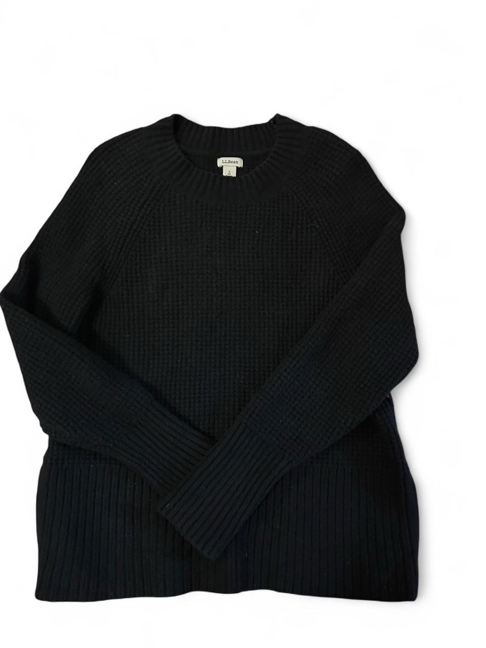 L.L.Bean SuperSoft Waffle Sweater, Crewneck in black.